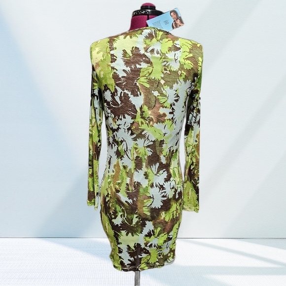 Ruched Bodycon Floral Long Sleeve Mini Dress NWT - Picture 6 of 15